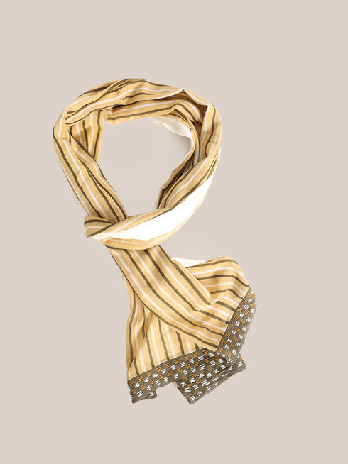 Striped printed scarf with embroidery